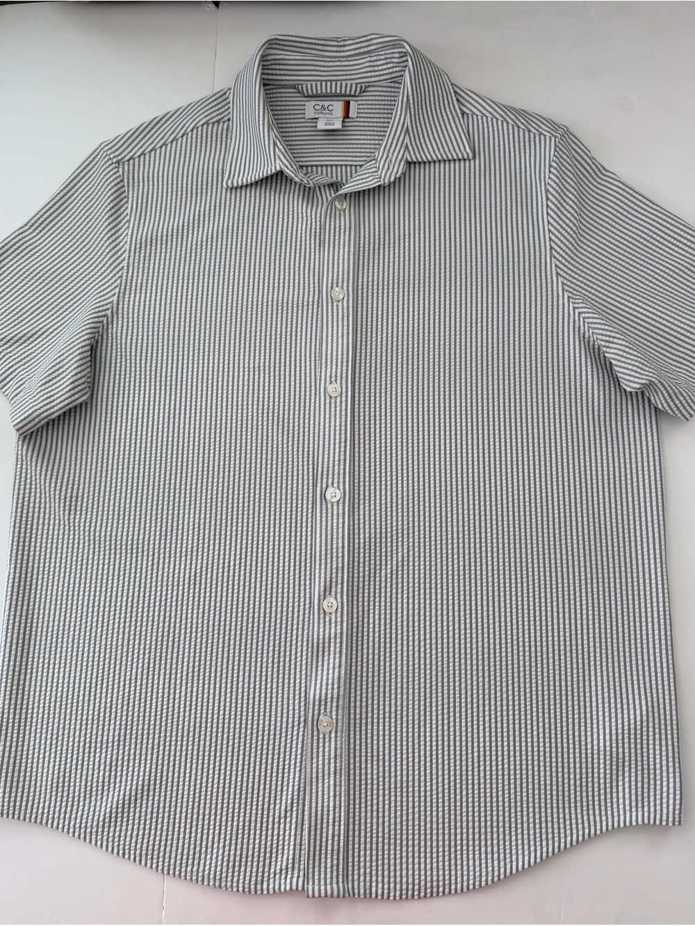 C&C California Men's Grey Stripped Short Sleeve Button Down Shirt Size Large